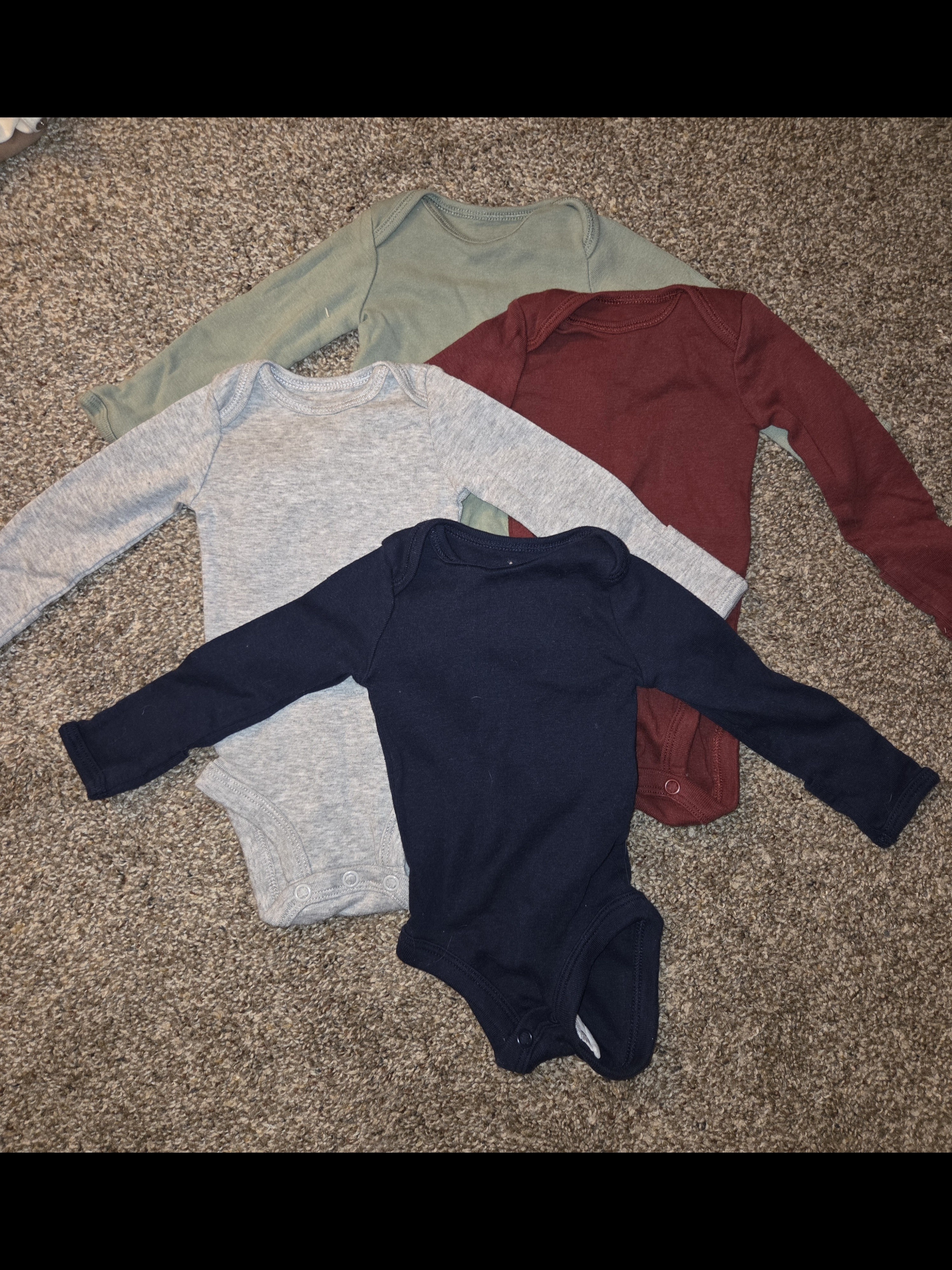 Carter's Long-Sleeve Bodysuit Set In Navy, Gray, Olive & Burgundy - 4 Pack